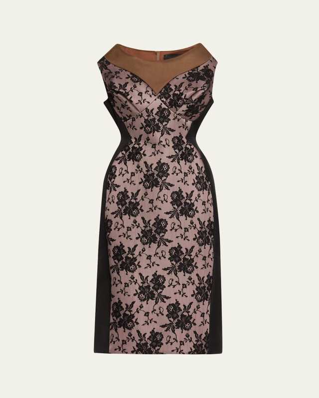 Structured Lace Inset Midi Dress